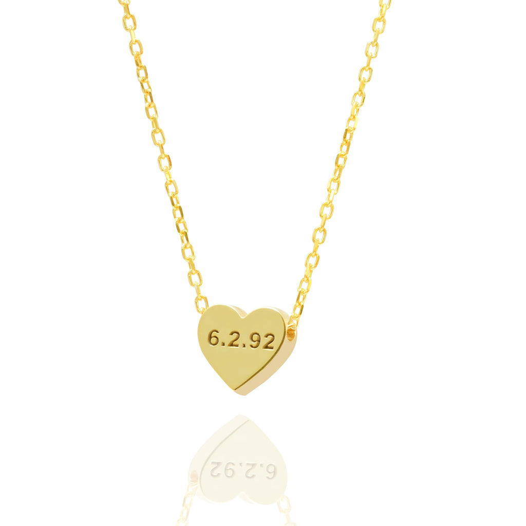 Personalized Engraved Heart Necklace, 925 Solid Sterling Silver, Memorable Date Pendant, Heart-Shaped Initial Jewelry, Date Engraved Heart Keepsake, 14K Gold-Plated, Customizable Gift for Women