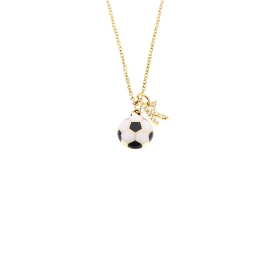 DistinctlyIvy Soccer Player Necklace - Team Gift - Custom CZ Sparkle Pave Crystal Gold Initial - Stainless Tarnish Free - DII
