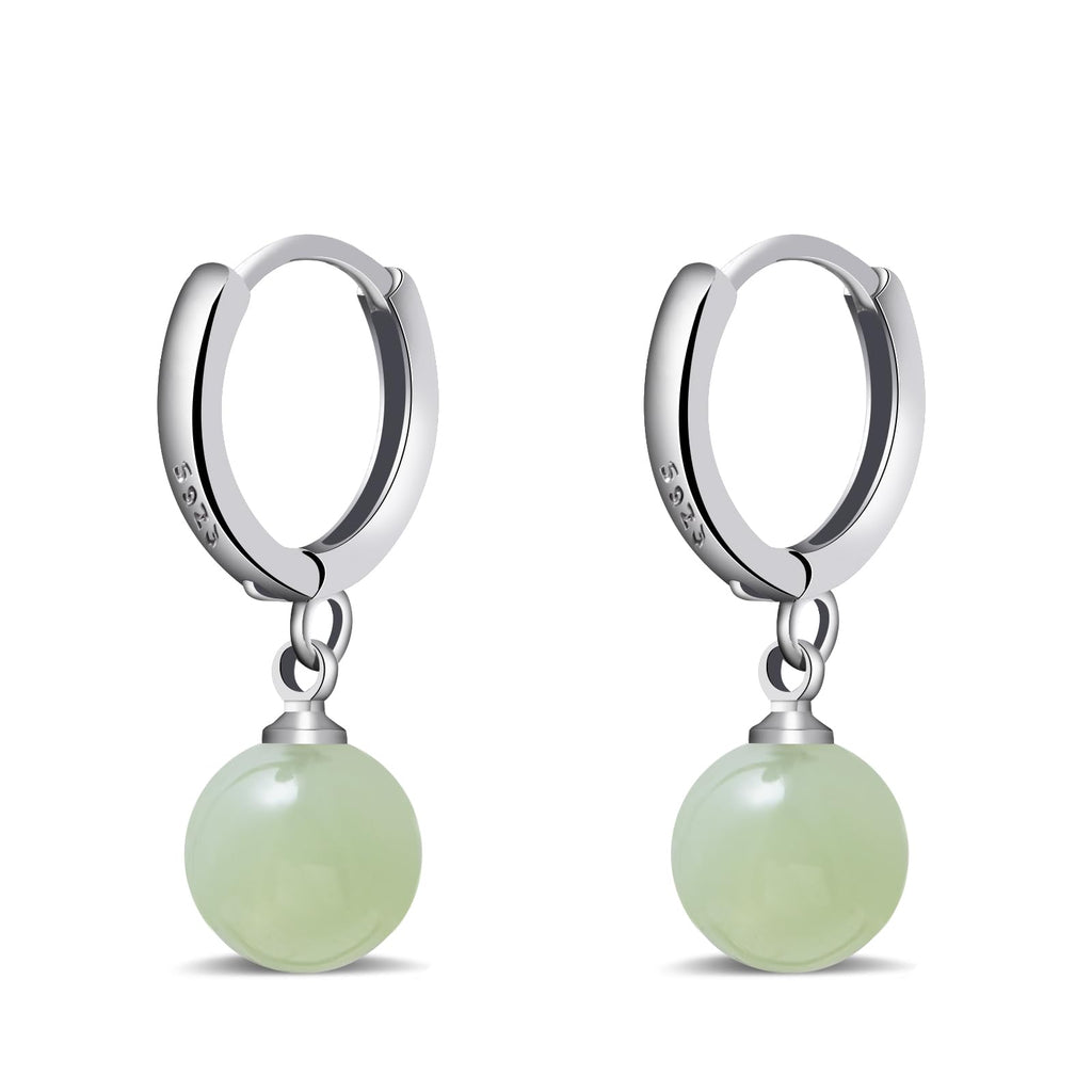 Silver Jade Huggie Hoop Earrings Green Jade Earrings for Women Trendy Simple Green Jewelry for Gift