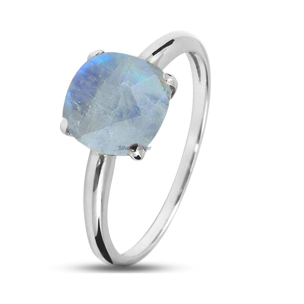 Moonstone 925 Sterling Silver Rings for Women - Cushion Gemstone Ring - Anniversary, Engagement, Wedding Ring - Eye Catching Christmas Gift (US Ring size 12)