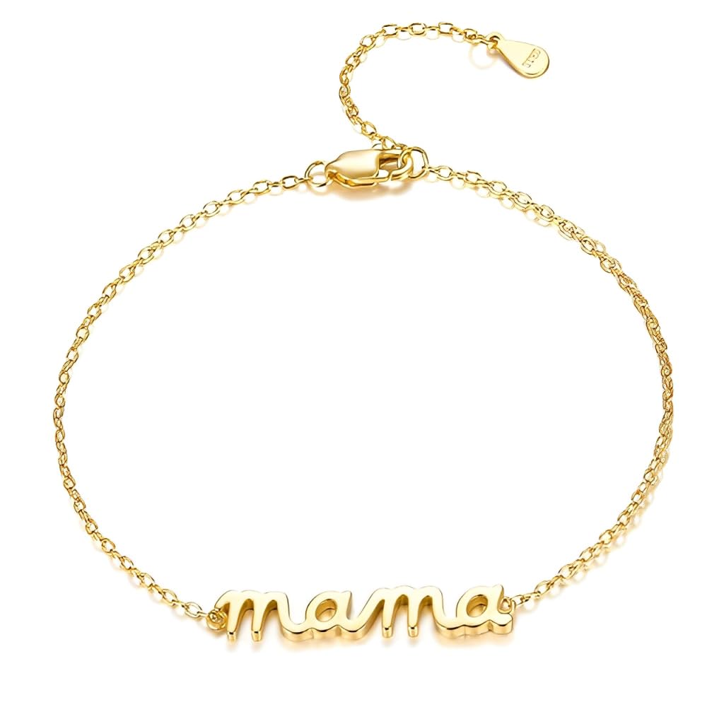 Mom Gifts, Personalized Mama Bracelet, Birthday Gifts for Women, Adjustable Hypoallergenic Mom Bracelet for Wife Grandma (Mama Gold)