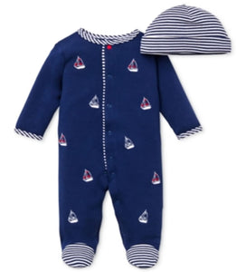 Little Me baby boys Footie Hat infant and toddler rompers, Navy, 3 Months Pack of 1 US