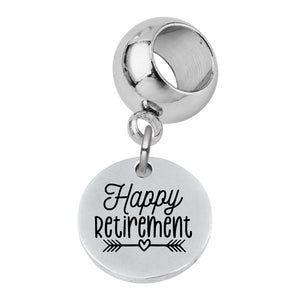 Kennebug Personalized Happy Retirement Charm Bead | European Style Compatible | Custom Engraved Back Option | Coworker Gift