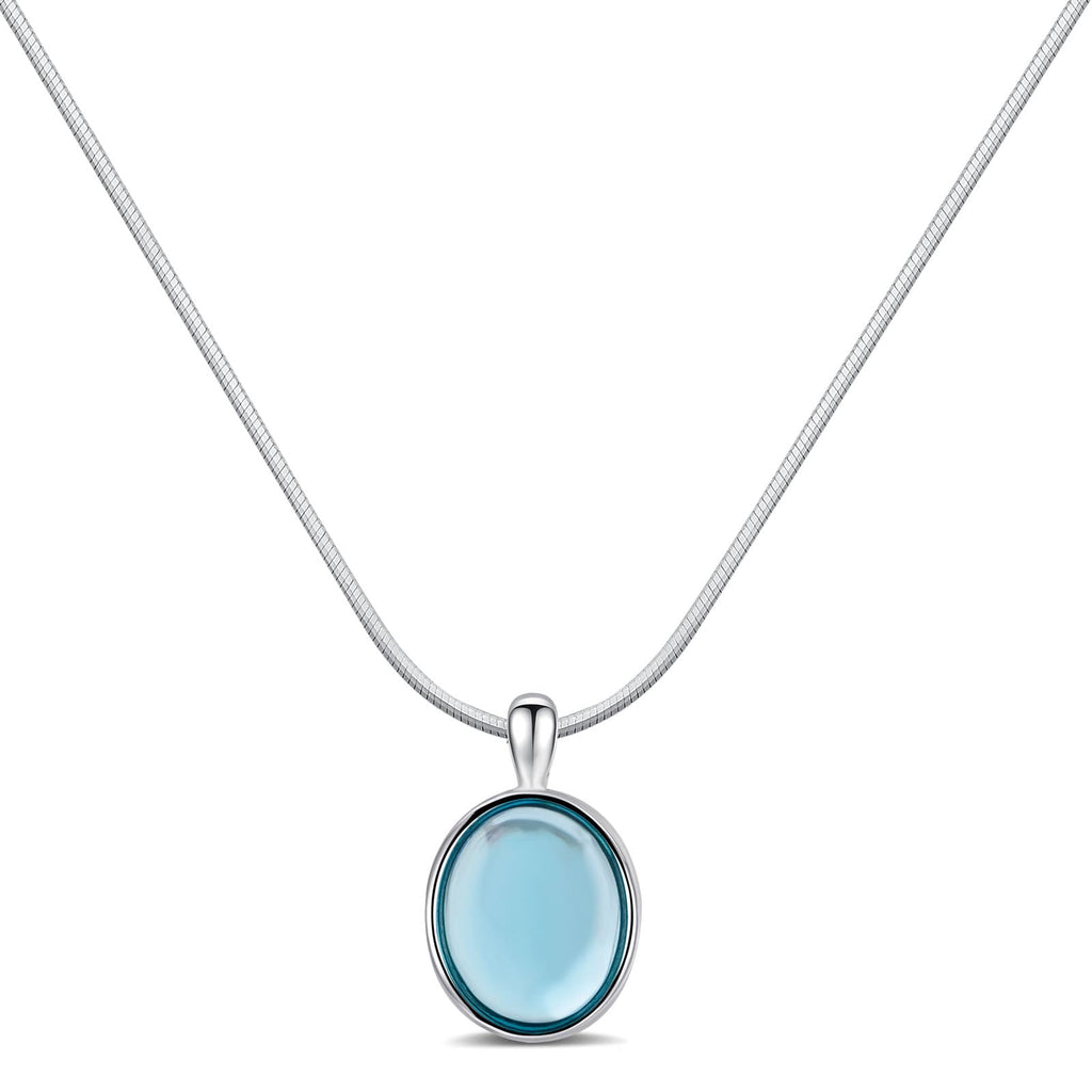 Teppdfann 925 Sterling Silver Aquamarine Necklace Oval Blue Pendant Necklace March Birthstone Necklace for Women Handmade Aquamarine Jewelry for Gift
