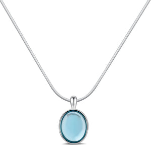 Teppdfann 925 Sterling Silver Aquamarine Necklace Oval Blue Pendant Necklace March Birthstone Necklace for Women Handmade Aquamarine Jewelry for Gift