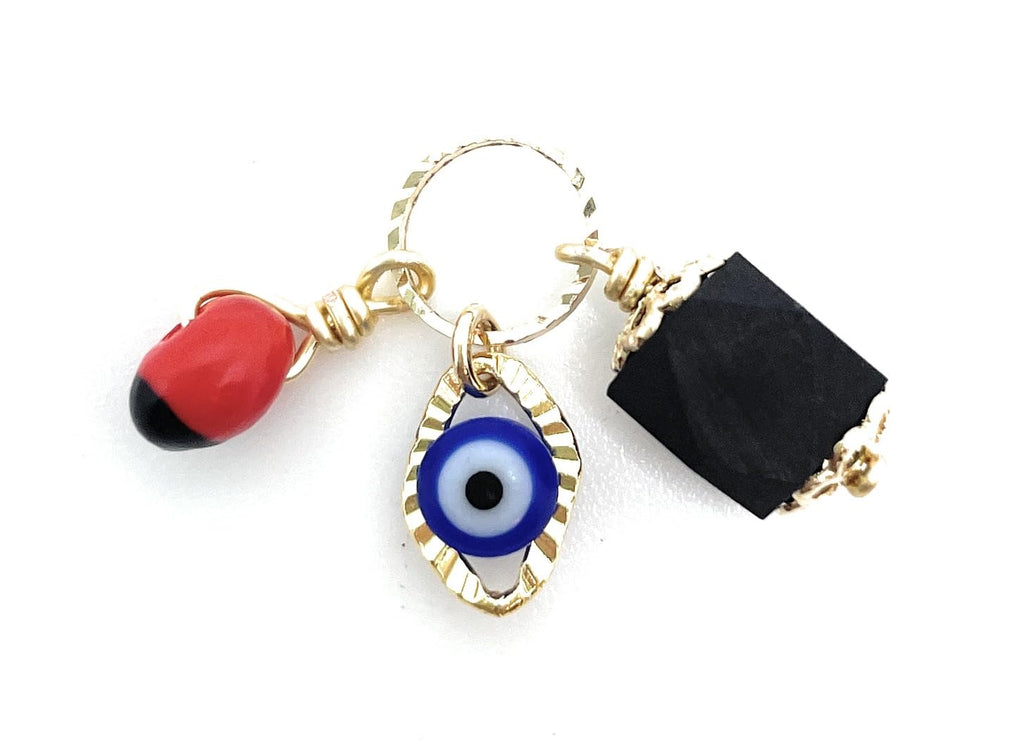 Generico Protection Charms, Faceted Jet Pendant with Blue Turkish Eye and Peony Seed, Dijes Mal de Ojo, Evil Eye Protection, Handmade Charm, Women's Jewelry