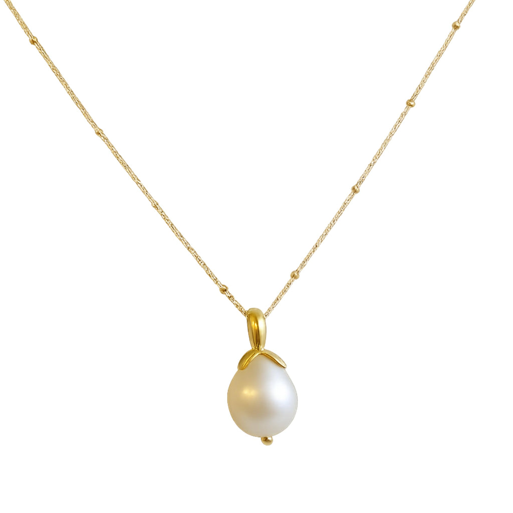 Cultured Freshwater Pearl Gold Filled Necklace 18 inches - Handmade Dainty Jewelry Gift Idea for Women Her - Birthday Gift - June Birthstone -Wedding Bridal Jewelry - Single 925 Pendant Necklace