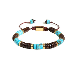 SofiaCreations Handmade Blue Turquoise Coconut Shell Beads Gemstone Bracelet for Stacking, Handmade Braided Woven Adjustable Bracelet for Women Men, Healing Meditation Anxiety Relief Bracelet