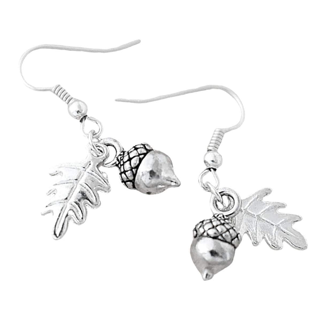 Enchanted Leaves - Silver Acorn Earrings - Cute Tiny Fall Acorn Charm Earrings