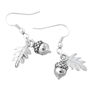 Enchanted Leaves - Silver Acorn Earrings - Cute Tiny Fall Acorn Charm Earrings