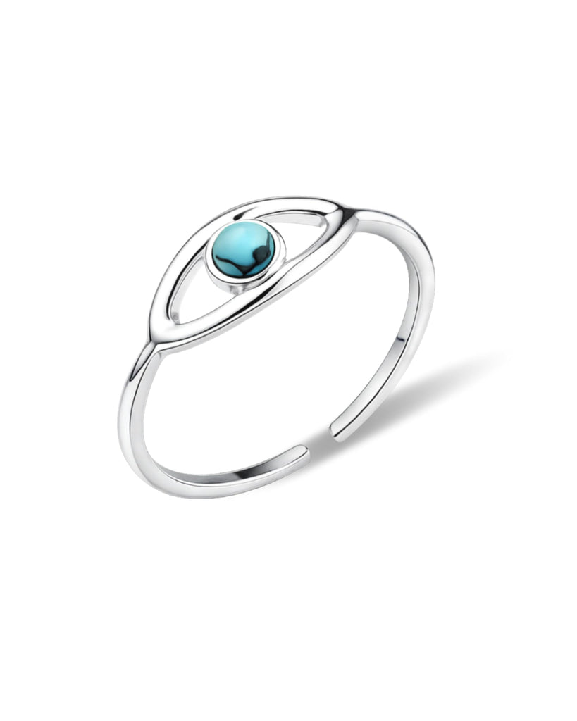 Aliyoham Adjustable Evil Eye Turquoise Ring?Classic Fashion Statement Protective Symbol Ring For Women?Bohemian Stacking Sterling Silver Jewelry Gift