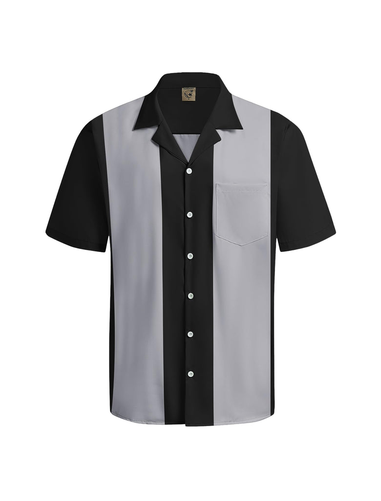 Hardaddy Men's Camp Collar Retro Vintage Bowling Button Down Shirt with Pocket Casual Short Sleeve Beach Shirts Summer Loose Fit Black Grey XL