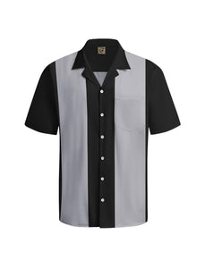 Hardaddy Men's Camp Collar Retro Vintage Bowling Button Down Shirt with Pocket Casual Short Sleeve Beach Shirts Summer Loose Fit Black Grey XL
