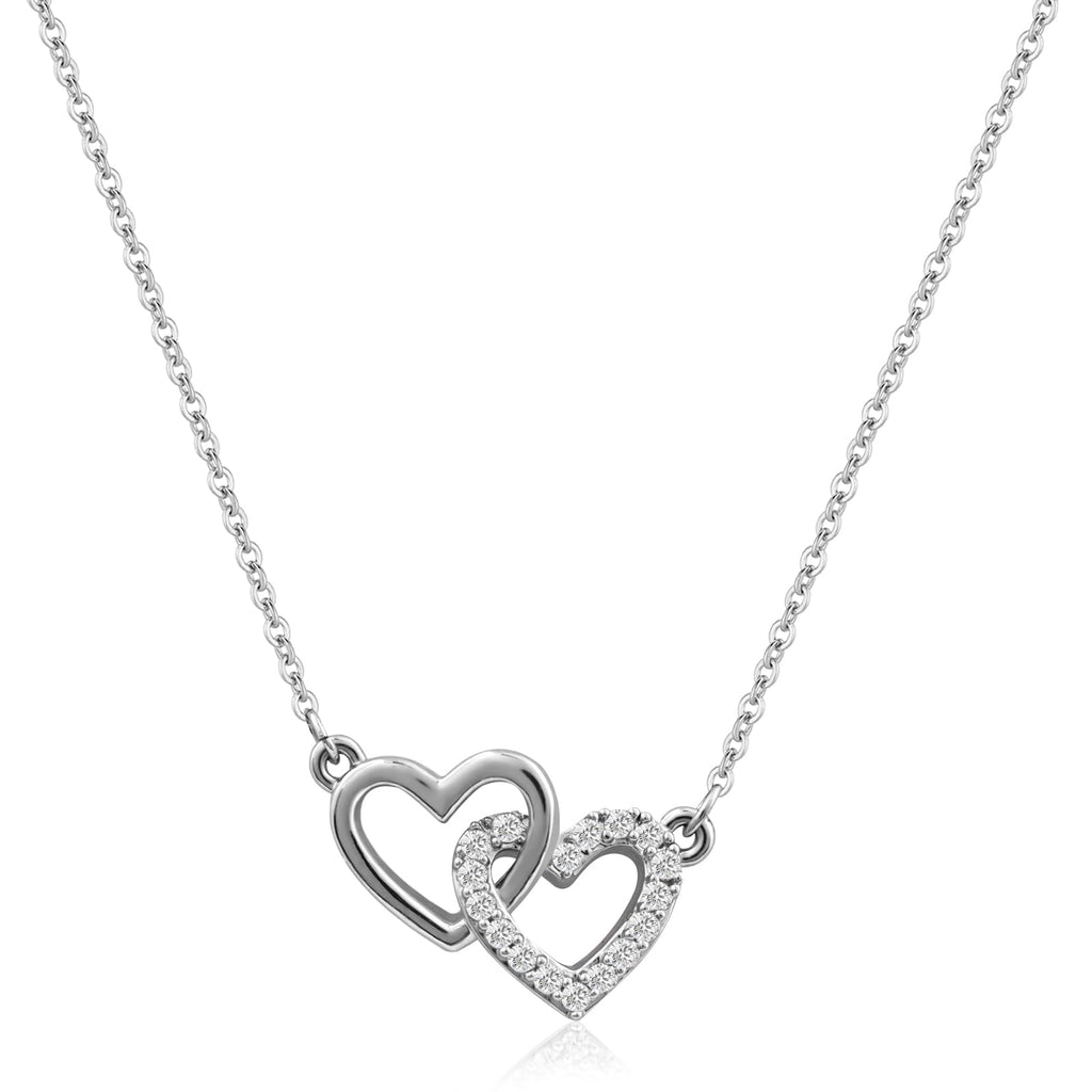 Desnuage Tiny Double Heart Necklace Small Sterling Silver Cubic Zirconia Cute Dainty Love Pendant Heart Necklace for Women