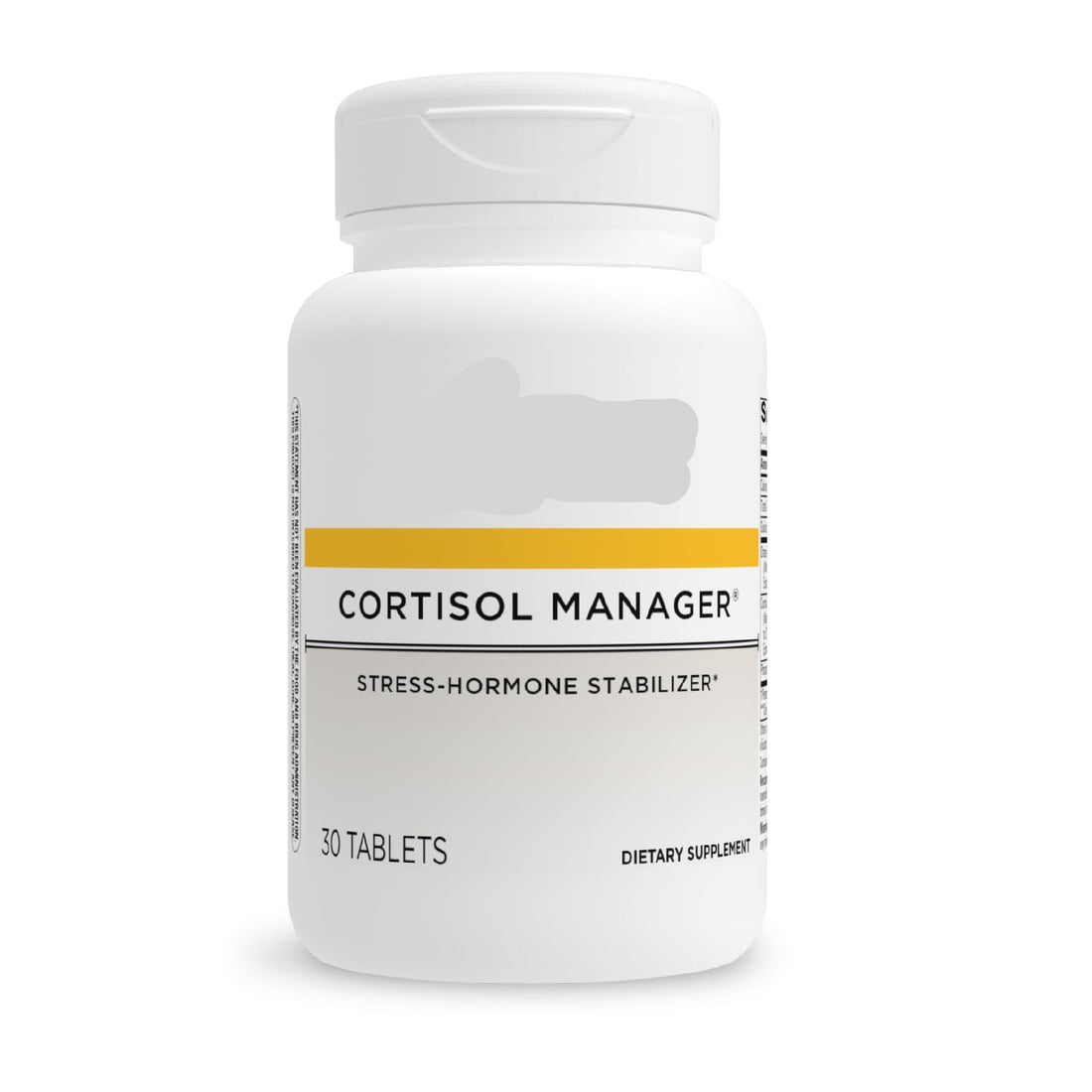 Supplement bottle labeled 'Cortisol Manager' by Integrative Therapeutics on a white background