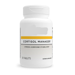 Supplement bottle labeled 'Cortisol Manager' by Integrative Therapeutics on a white background