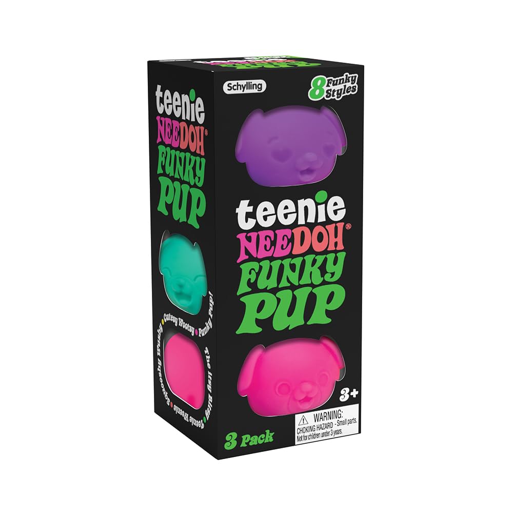 Schylling NeeDoh Teenie Funky Pups - Sensory Squeeze Toy - Contains 3 Mini Groovy Globs - 1.5" Wide - Color May Vary (Pack of 1)