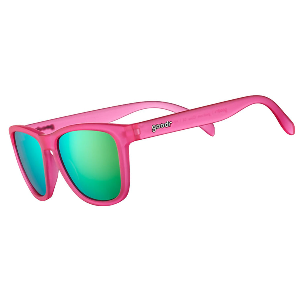 goodr Flamingos On A Booze Cruise Polarized Sunglasses, Medium Sized (OG), Pink Translucent Frames with Teal Mirored Reflective Lens, UV400 Protection, No Slip, No Bounce