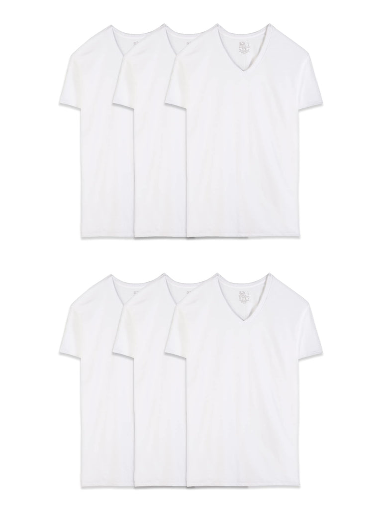 Fruit of the Loom mens Stay Tucked V-neck T-shirt T Shirt, Classic Fit - White 6 Pack, Large US