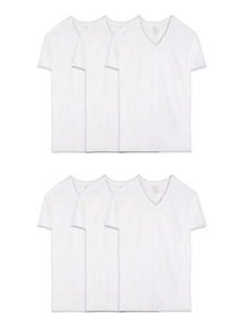 Fruit of the Loom mens Stay Tucked V-neck T-shirt T Shirt, Classic Fit - White 6 Pack, Large US
