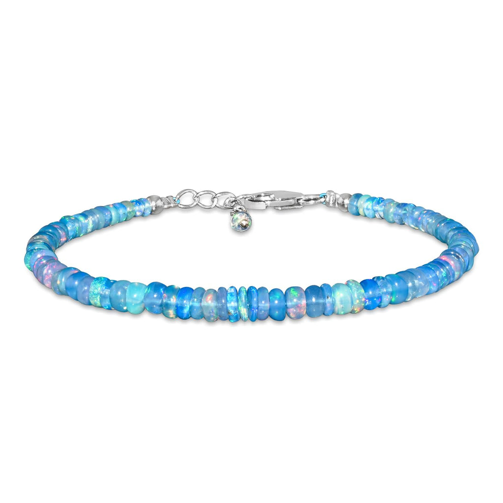 InfinityGemsArt Natural Blue Opal Gemstone Beads Bracelet for Women, Birthstone Jewelry, Chakra Energy Healing Crystals 925 Sterling Silver Chain 8 inch, Gorgeous Women Bracelet
