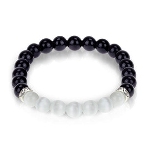Black Obsidian & White Selenite Agate Bracelet – Chakra Healing Energy Balancing Crystal Bracelet for Protection & Mindfulness Gift