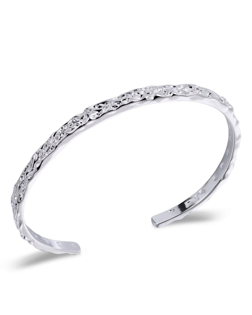 Desnuage Sterling Silver Hammered Texture Cuff Bracelet for Women - Adjustable Silver Bangle, Boho Chic Jewelry