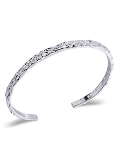 Desnuage Sterling Silver Hammered Texture Cuff Bracelet for Women - Adjustable Silver Bangle, Boho Chic Jewelry