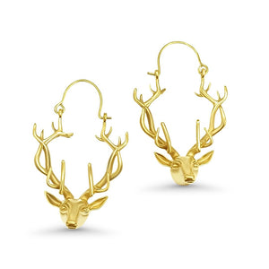 Innerplane Antler Hoop Earrings for Women – Boho Deer Antlers in Rustic Gold, Nature-Inspired Statement Jewelry, Unique Gift for Christmas, Valentine’s Day