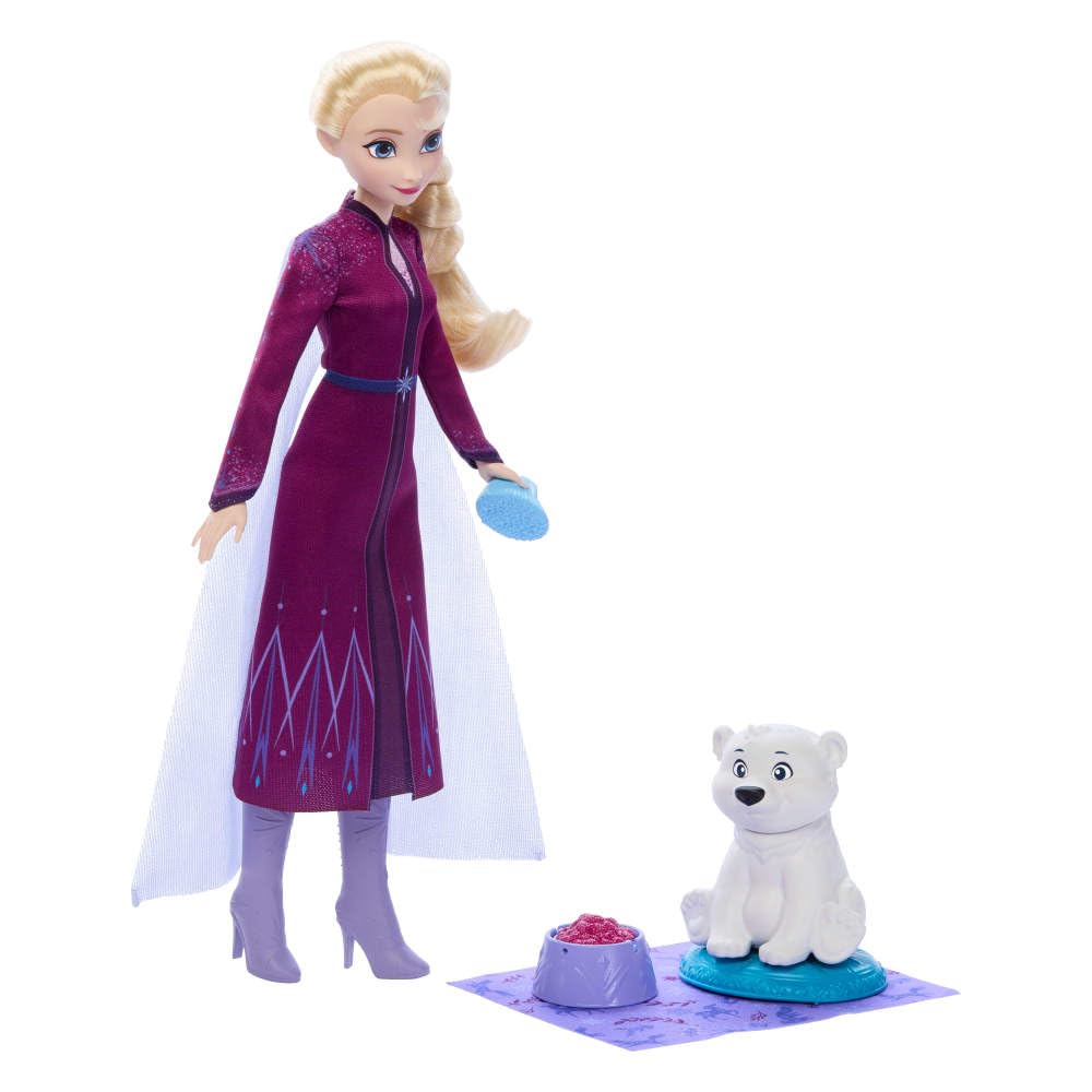 Mattel Disney Frozen Elsa Fashion Doll & Bear Cub Figure with 4 Accessories Including Animal Bed & Blanket, Inspired by Animals of Arendelle