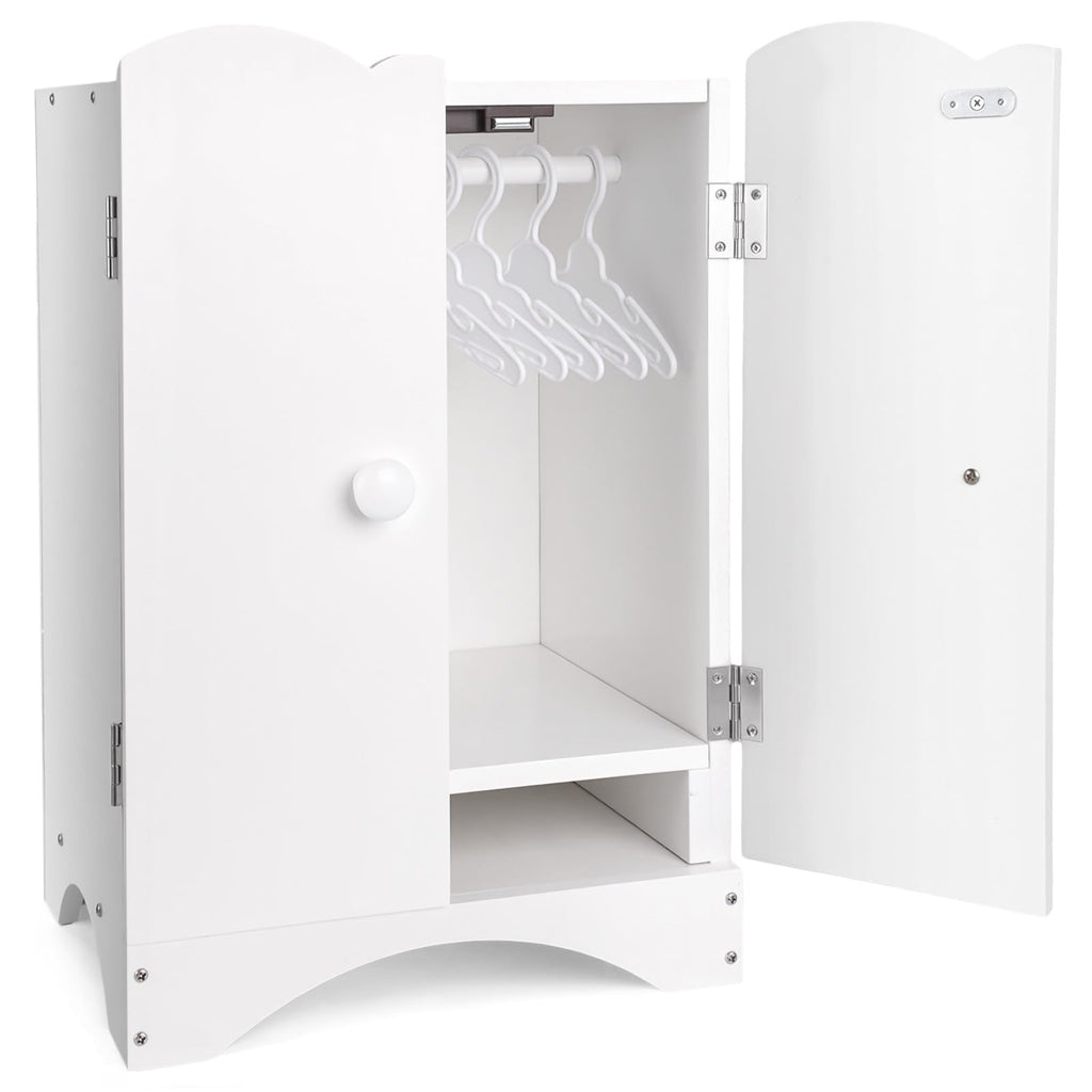 BABESIDE Wooden Baby Dolls Closet for 12-16 Inches Doll, Armoire Dolls Wardrobe for Babys Doll Clothes Storage, Includes 10 Clothes Hangers, Babys Dolls Accessories Furniture fit Dolls Boy Girl