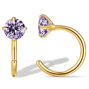 Purple Amethyst 14k Gold Plated Sterling Silver Small Half Huggie Hoop Earrings for Women Girls