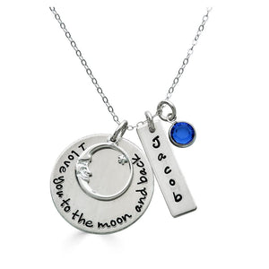 I Love You To The Moon & Back Personalized Necklace - Genuine .925 Sterling Silver