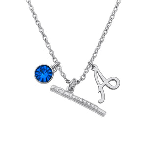 Sportybella Flute Necklace, Personalized Flute Charm Necklace with Birthstone & Letter Charm, Music Pendant Necklace, Flute Jewelry for Women, Teens, Youth