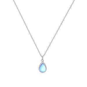 Tiny Moonstone Necklace for Women, Silver Teardrop Pendant, Gemstone Jewelry