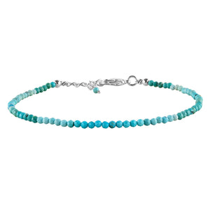 YANARA Real Turquoise Bracelet For Women Genuine Gemstone, Natural December Birthstone, Handmade Simple Bracelet, Gorgeous Micro Beads Chakra Jewelry, Crystals in Silver Plated Chain 8 inch