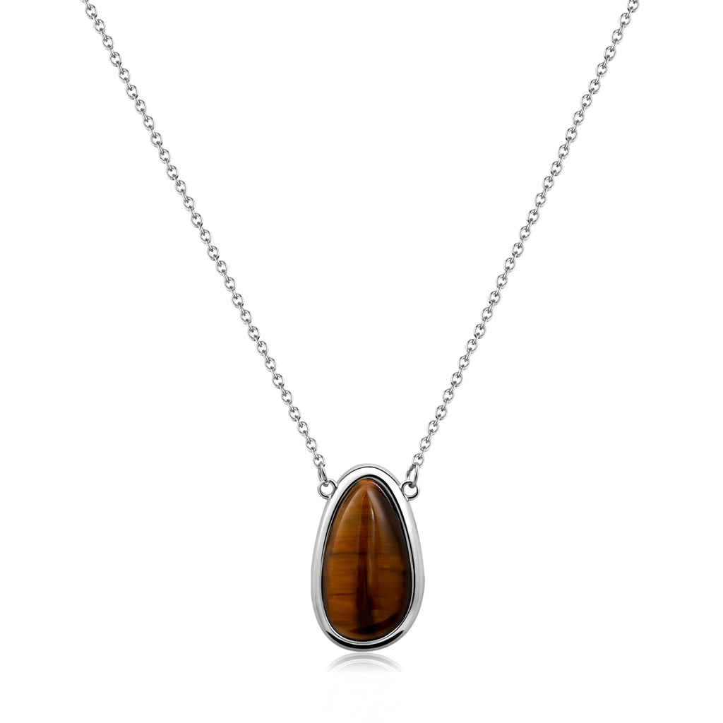 Watforsh Tigers Eye Silver and Brown Pendant Thin Chain Minimalist Simple Adjustable Necklace for Women