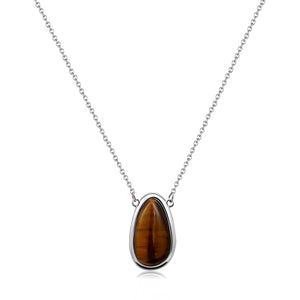 Watforsh Tigers Eye Silver and Brown Pendant Thin Chain Minimalist Simple Adjustable Necklace for Women