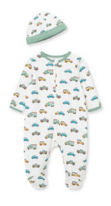 Little Me Baby Boy Clothes 2-Piece Baby Sleeper and Cap Set 100% Cotton Footies with Full 2-way Zipper and Scratch Free Tags Baby Essentials - 9 months, Trucks and Cars
