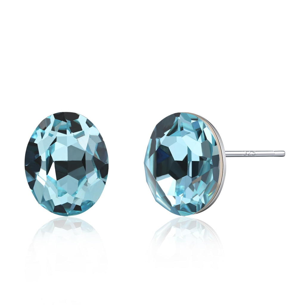 Teppdfann 925 Sterling Silver Aquamarine Stud Earrings, Oval Blue Gemstone March Birthstone Earrings for Women Aquamarine Jewelry for Birthday Gift