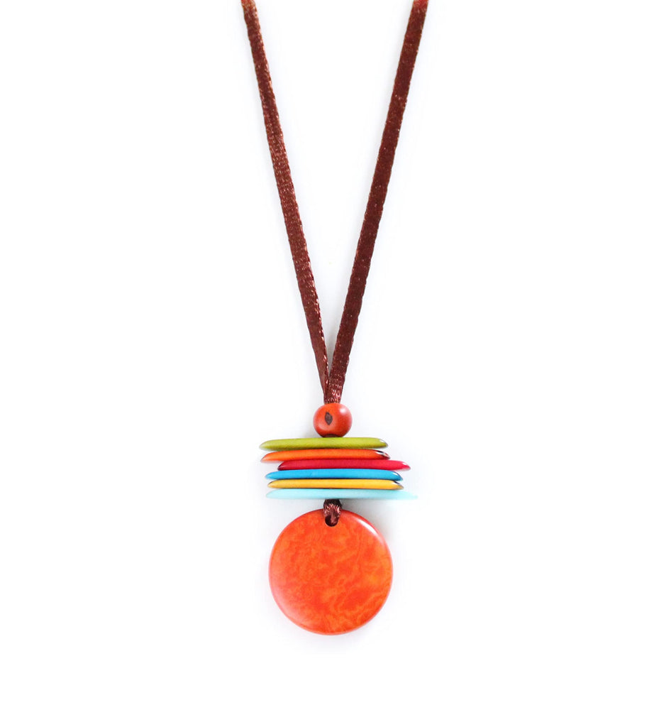 Tagua Pendant Necklace in Orange, Handmade, Fair Trade, Adjustable by Florama Natural Jewelry