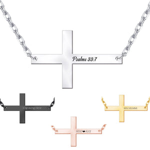 Personalized Sideways Cross Necklace, Sterling Silver Custom Name Necklace Horizontal Engraved Pendant for Women