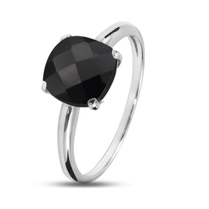 Black Onyx 925 Sterling Silver Rings for Women - Cushion Gemstone Ring - Anniversary, Engagement, Wedding Ring - Eye Catching Christmas Gift (US Ring size 8)