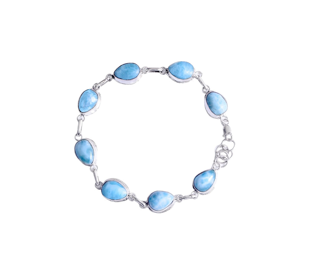 Bracelet, 925 Silver Bangle With Natural Larimar Drops, 8 Inches In Length. Premium Handmade Bracelet.