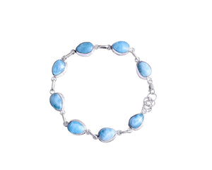 Bracelet, 925 Silver Bangle With Natural Larimar Drops, 8 Inches In Length. Premium Handmade Bracelet.