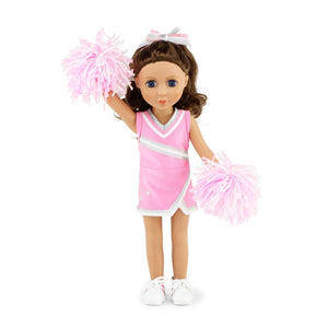 Emily Rose 14 Inch Fashion Doll Clothes 5-PC Pink Cheer Cheerleader Outfit, Includes Pom-poms, Bloomers, Hair Tie and Shoes | Halloween Costume for 14" Wellie Wisher Dolls | Doll NOT Included