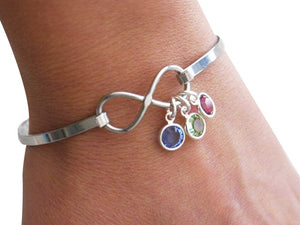 Madie's Charms Infinity Bangle - Birthstone Bracelet - 1 2 3 4 5 6 7 Birthstones - Mothers Gifts - Personalized - Love - for Mom Grandmothers - Grandma - Grandchildren - Custom - Personalized