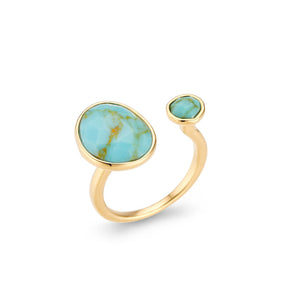 MJLULU Bold 14K Gold-Plated Statement Ring with Eye-Catching Simulated Blue Turquoise - Hypoallergenic & Lightweight, Exuding Boho Elegance - Simple Minimalist Jewelry