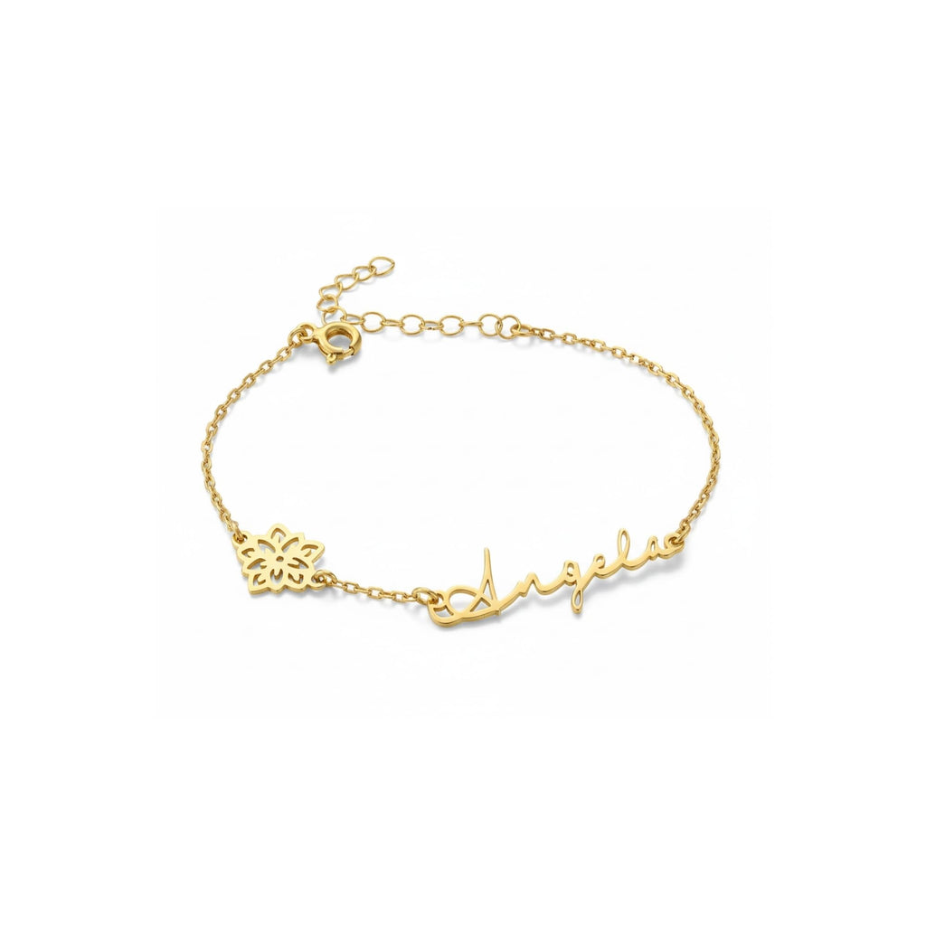Custom Name Bracelet For Women Personalized Nameplate Bracelets Birth Flower Gift 14k Gold Plated Sterling Silver Jewelry Customized Birthday Gifts