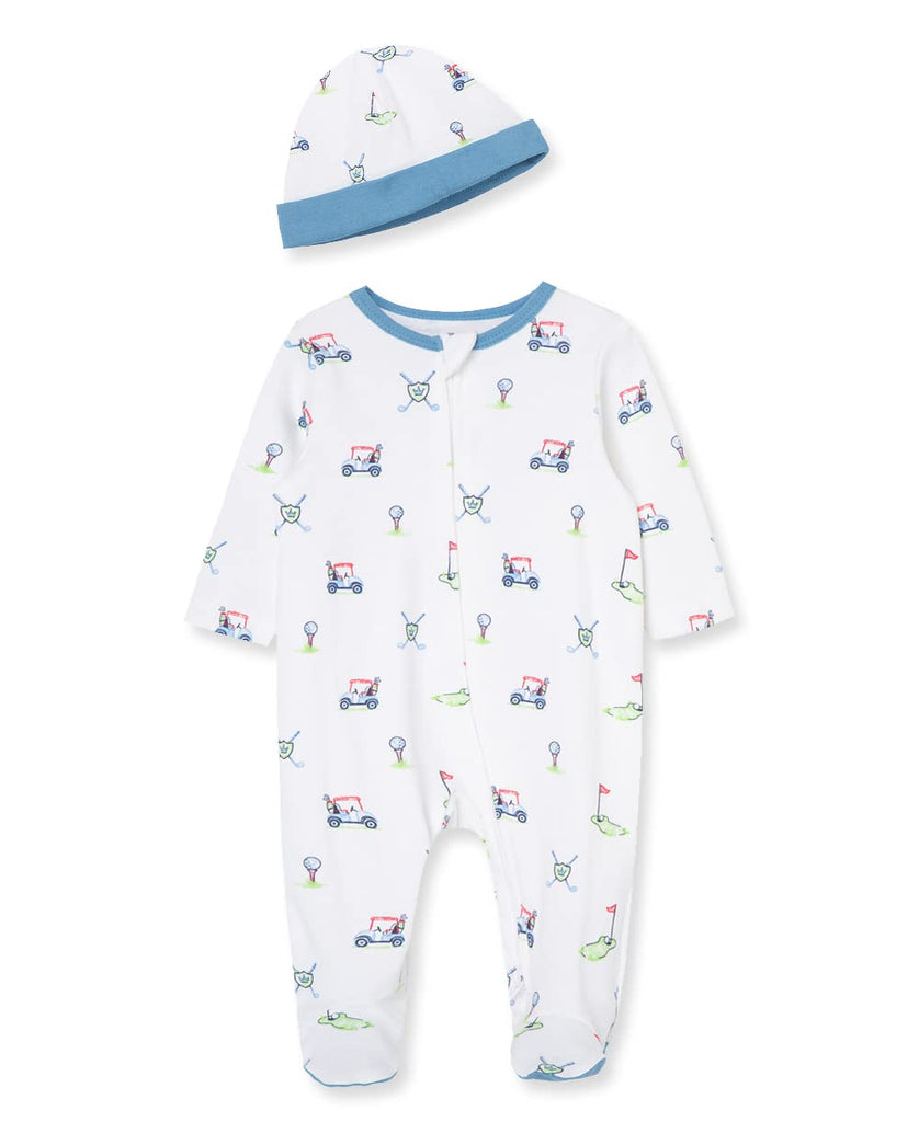 Little Me Baby Boy Clothes 2-Piece Baby Sleeper and Cap Set 100% Cotton Footies with Full 2-way Zipper and Scratch Free Tags Baby Essentials - 9 months, Golf Cart